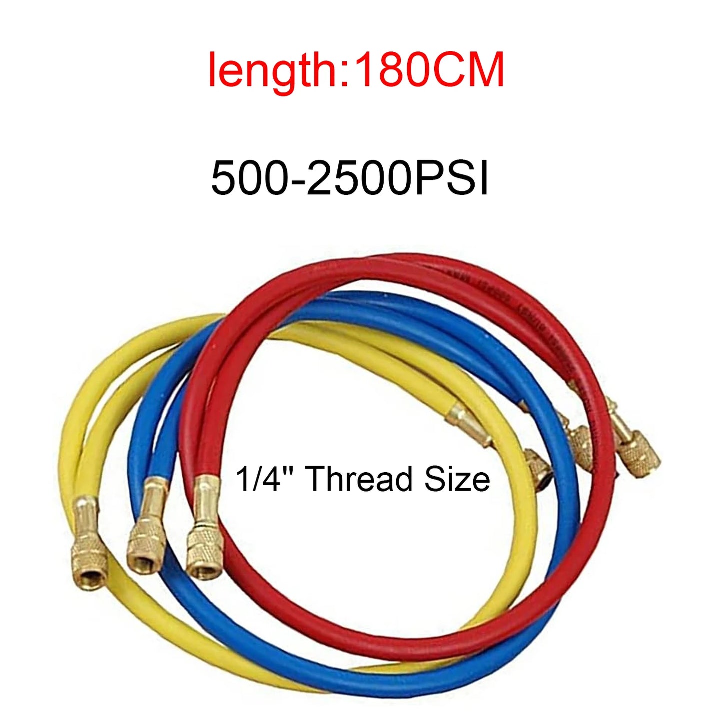 3PCS Refrigerant Charging Hose 500-25000PSI 1/4" Thread Fits for R12 R22 R134A Car Air Conditioning HVAC Charging Manifold Gauge