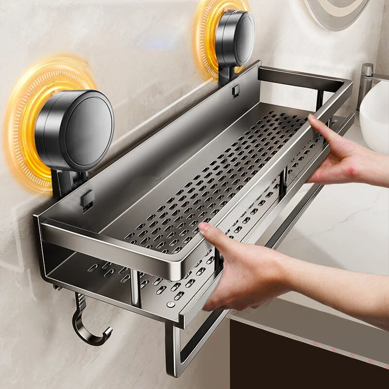 No Drill Suction Cup Suction Bathroom Rack Bathroom Shelf Toilet Space Aluminum Hanging Rack Bathroom Organizer Hang On The Wall