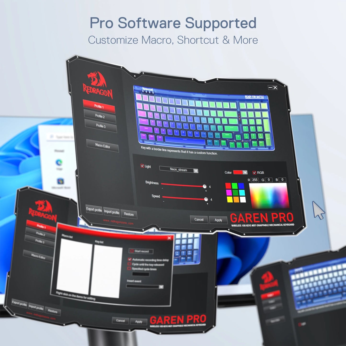 Redragon K656 PRO 3-Mode Wireless RGB Gaming Keyboard, 100 Keys Mechanical Keyboard , Hot-Swappable Socket, Purple Switches