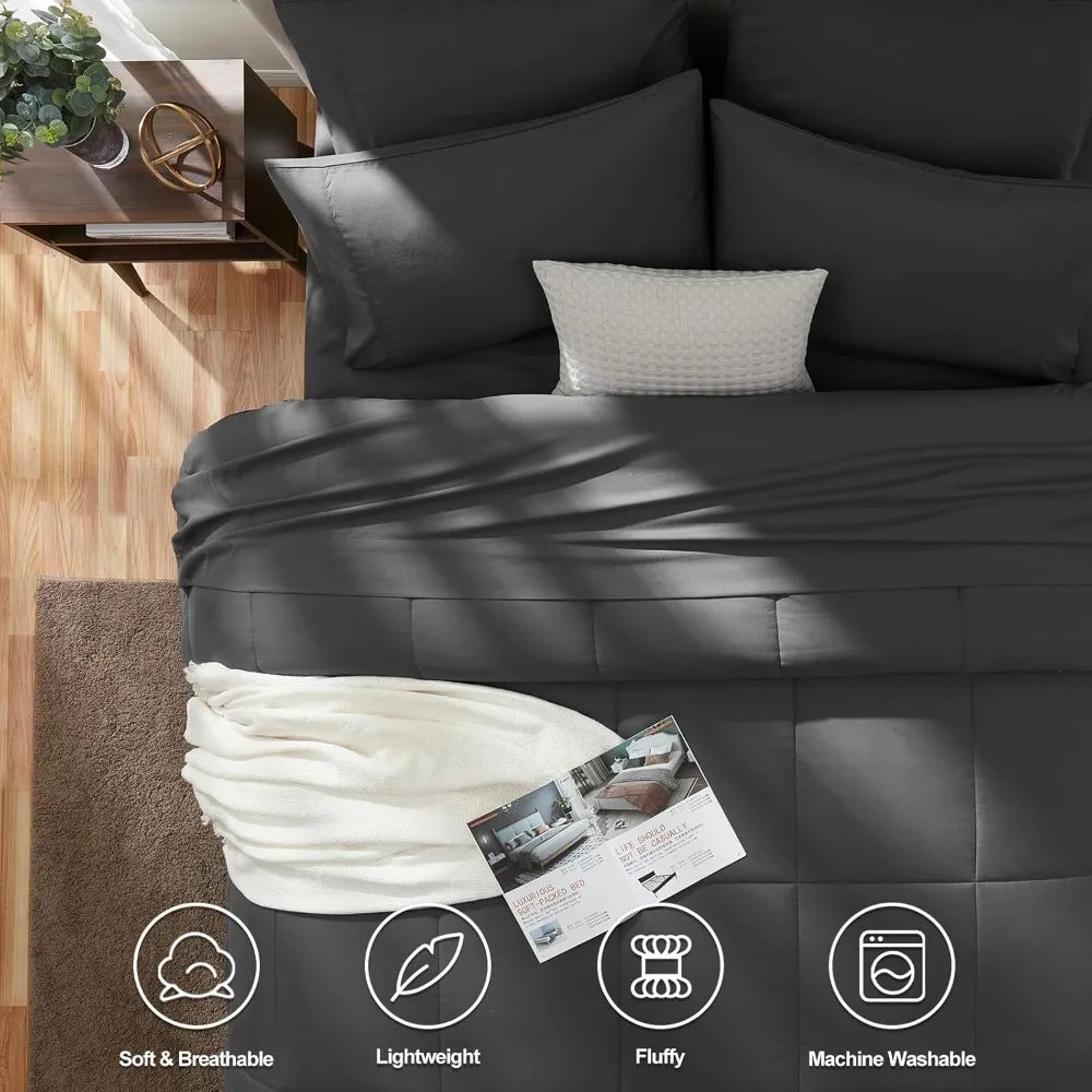 CozyLux Dark Grey California King Size Comforter Set 7 Pieces