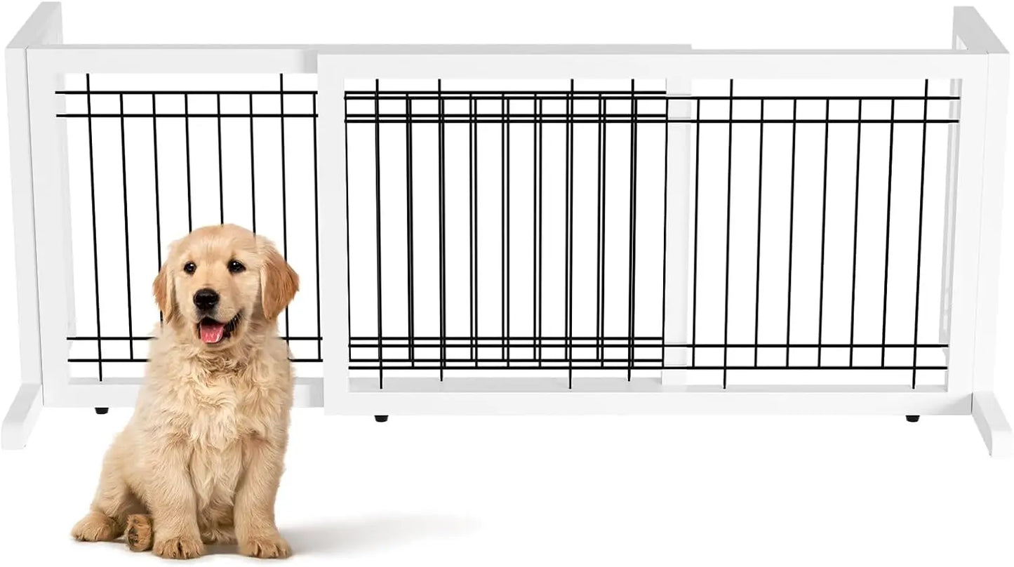 Bonnlo Cherry Free Standing Dog Gate 37"-68" Wide Adjustable Wooden Pet Fence Indoor for Fireplace Stairs Doorways Christmas Tre