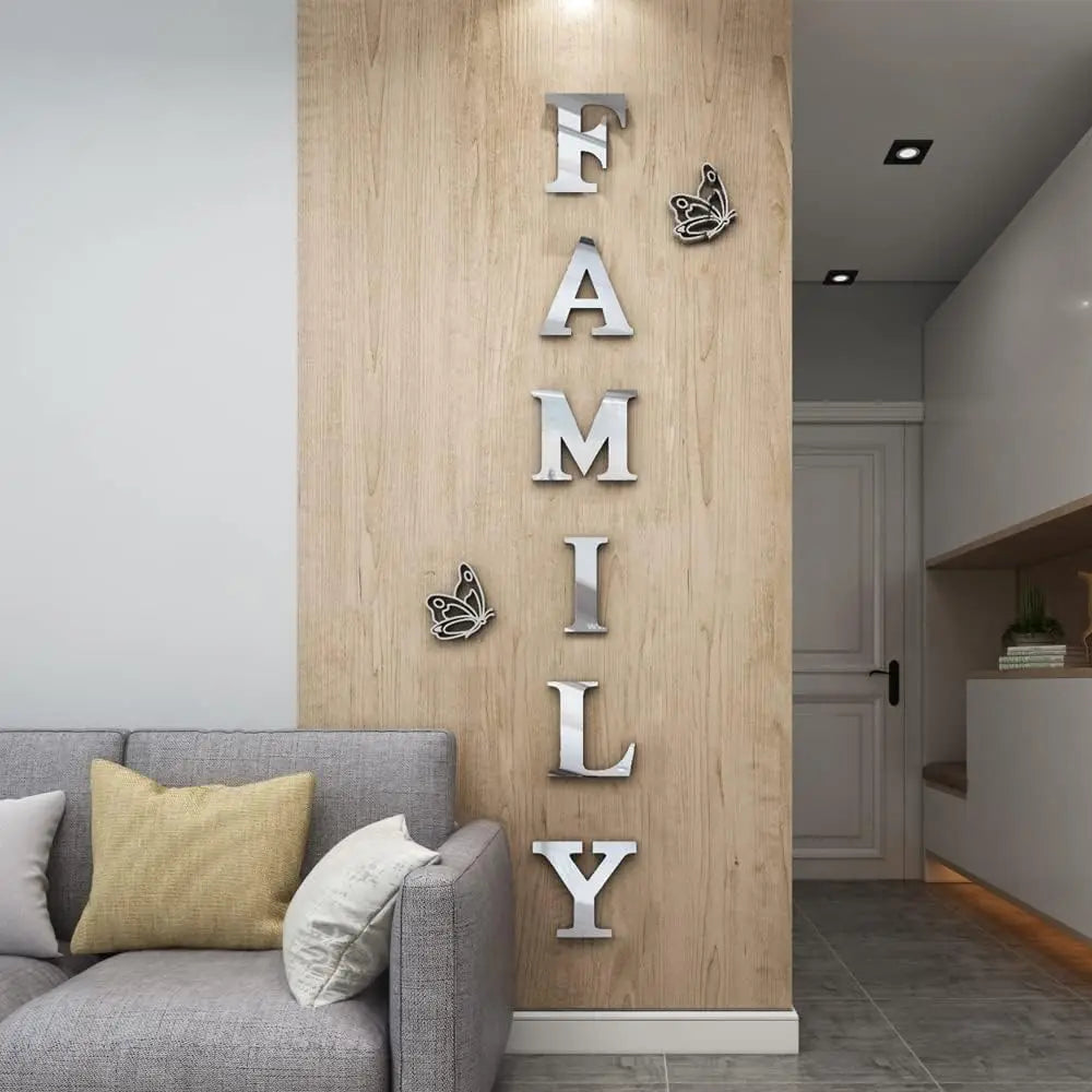 Large 3D Home Mirror Wall Stickers DIY Removable English Letters Family Acrylic Self-adhesive Mirror Wall Decals for Home Decor