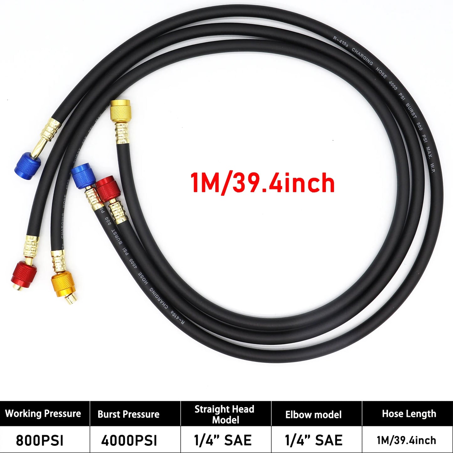 3PCS Refrigerant Charging Hose 500-25000PSI 1/4" Thread Fits for R12 R22 R134A Car Air Conditioning HVAC Charging Manifold Gauge