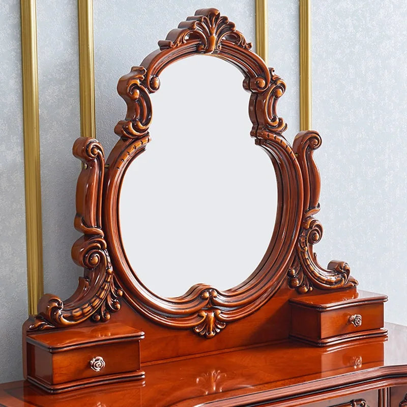 European dresser solid wood carving flower princess bedroom dressing table assembly dark retro American dressing table small apa