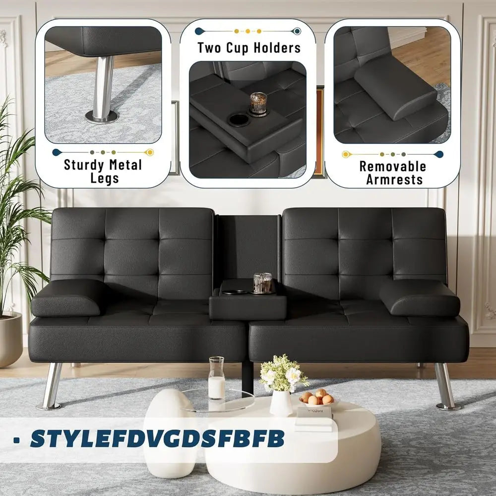 Versatile Adjustable Futon Sofa Bed With Cup Holders