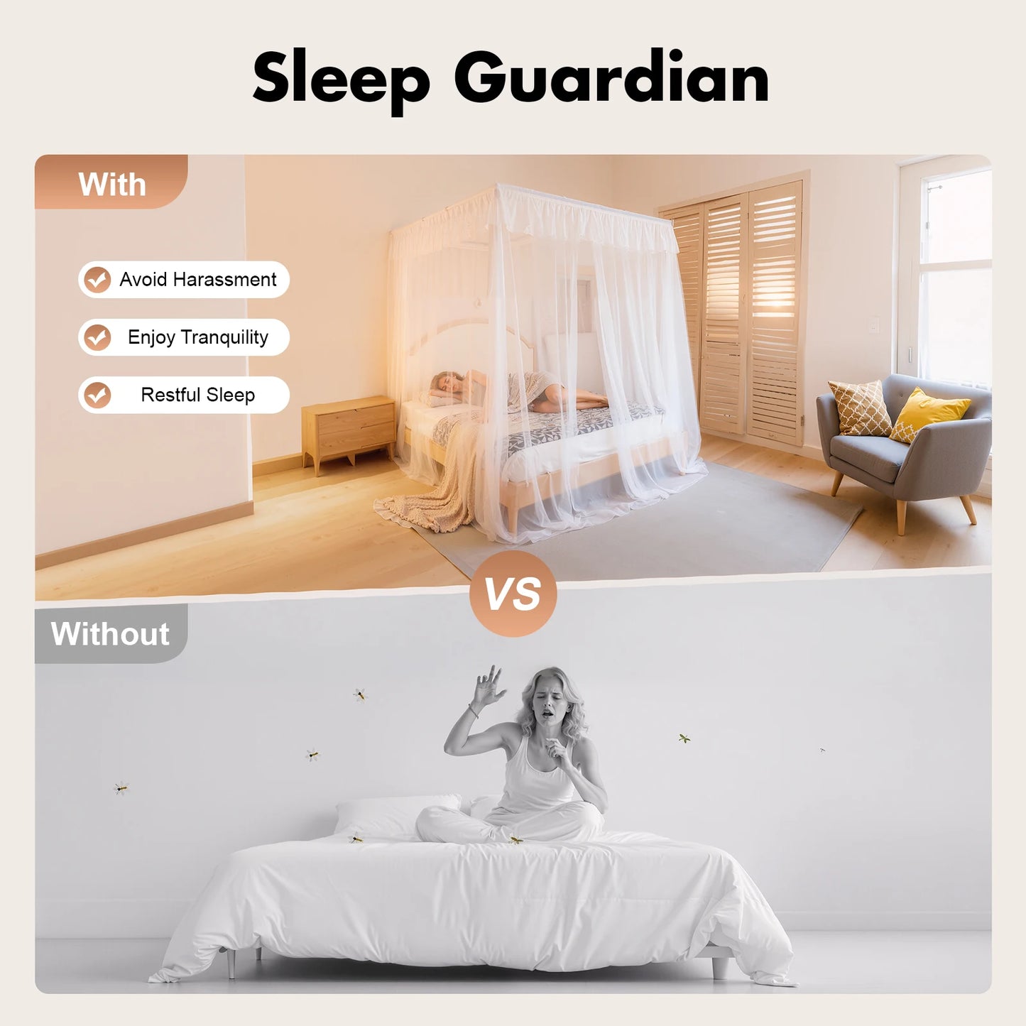 Adjustable Stainless Steel Canopy Bed Frame With Mosquito Net