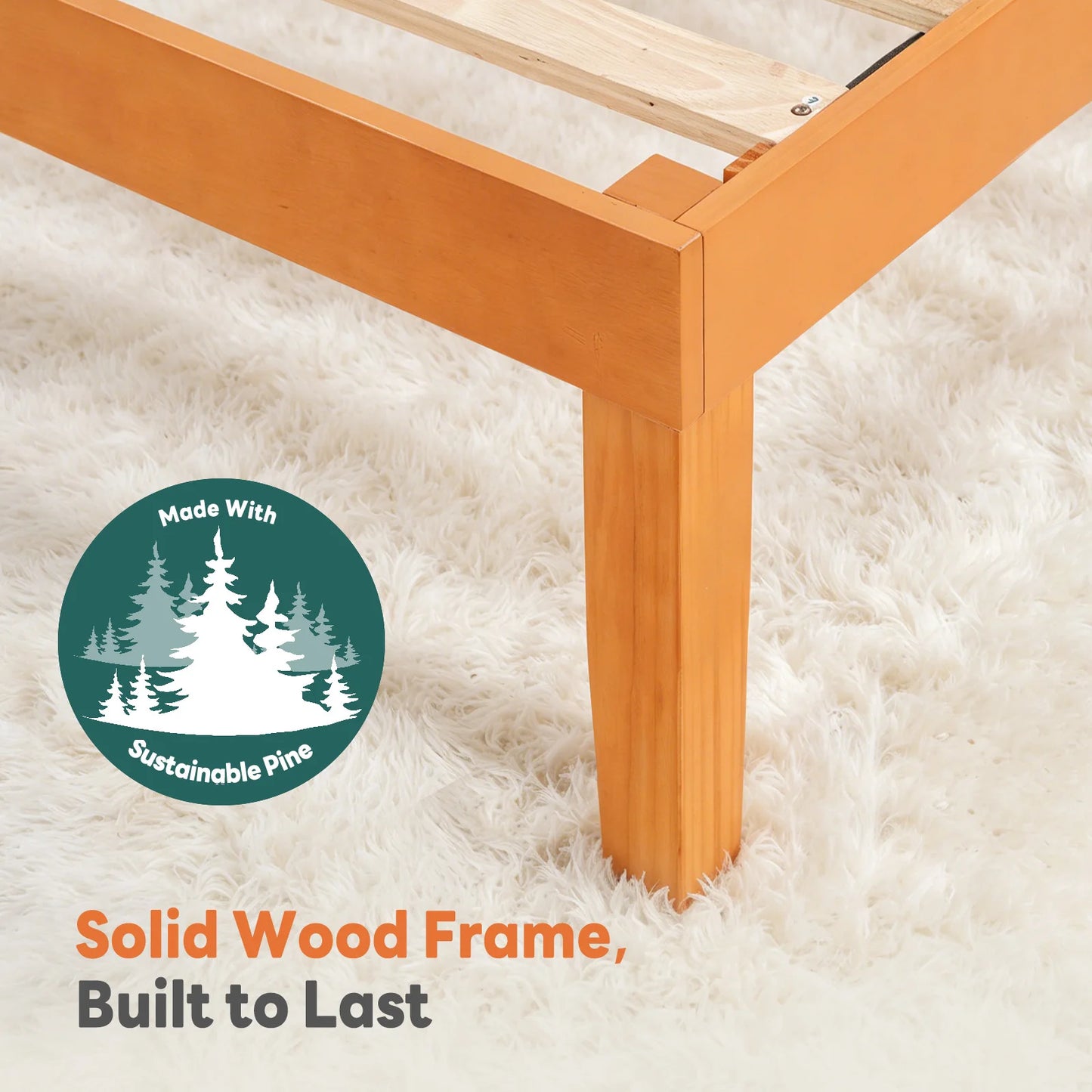 MCQ 16 Inch Thick Solid Wood Bed Frame 700 lbs Capacity Platform Bedframe with Wooden Slats Support Noise-Free No Box Spring Needed Easy Assembly