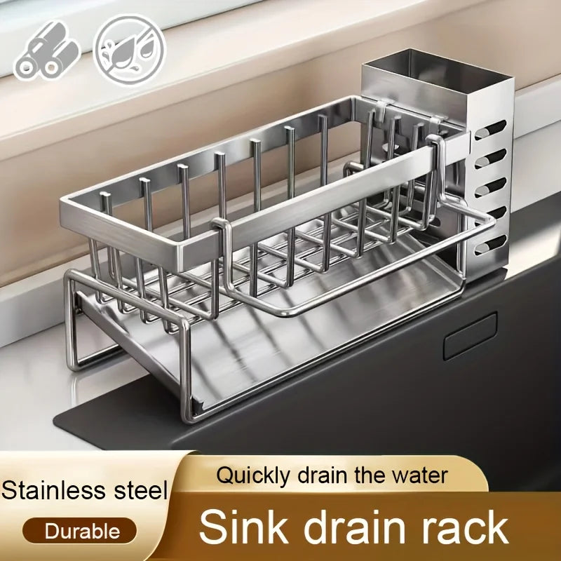 Stainless Steel Sink Organizer Rack For Sponges And Tools