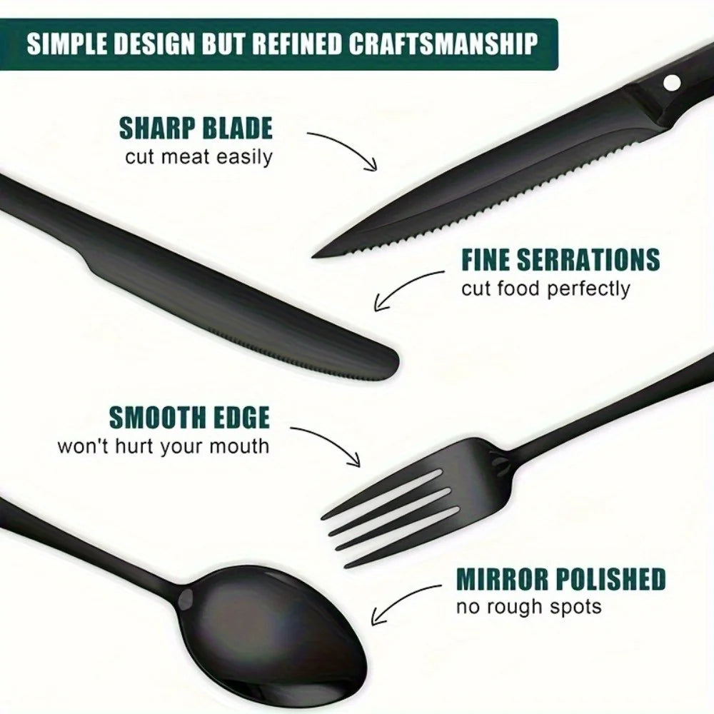Stainless Steel Flatware Set With Steak Knives Food Grade