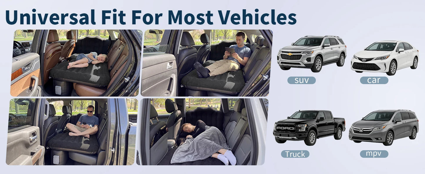 Umbrauto Back Seat Car Air Mattress: Cordless Inflatable SUV Car Camping Bed for Truck Van with Built-in Air Pump, Thickened Double-Sided Flocking Travel Car Sleeping Pad