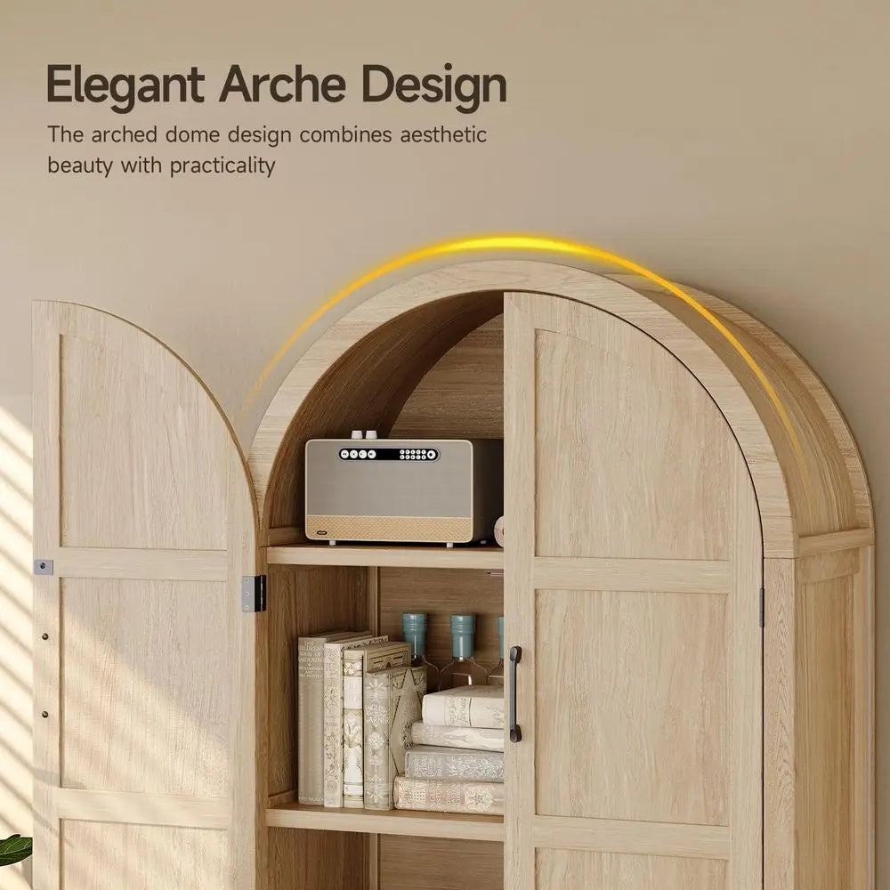 71 Tall Wooden Arched Cabinet, 5Tier Arched Kitchen Pantry Cabinet with Doors amp Shelves, Farmhouse Kitchen Arch Cabinets with