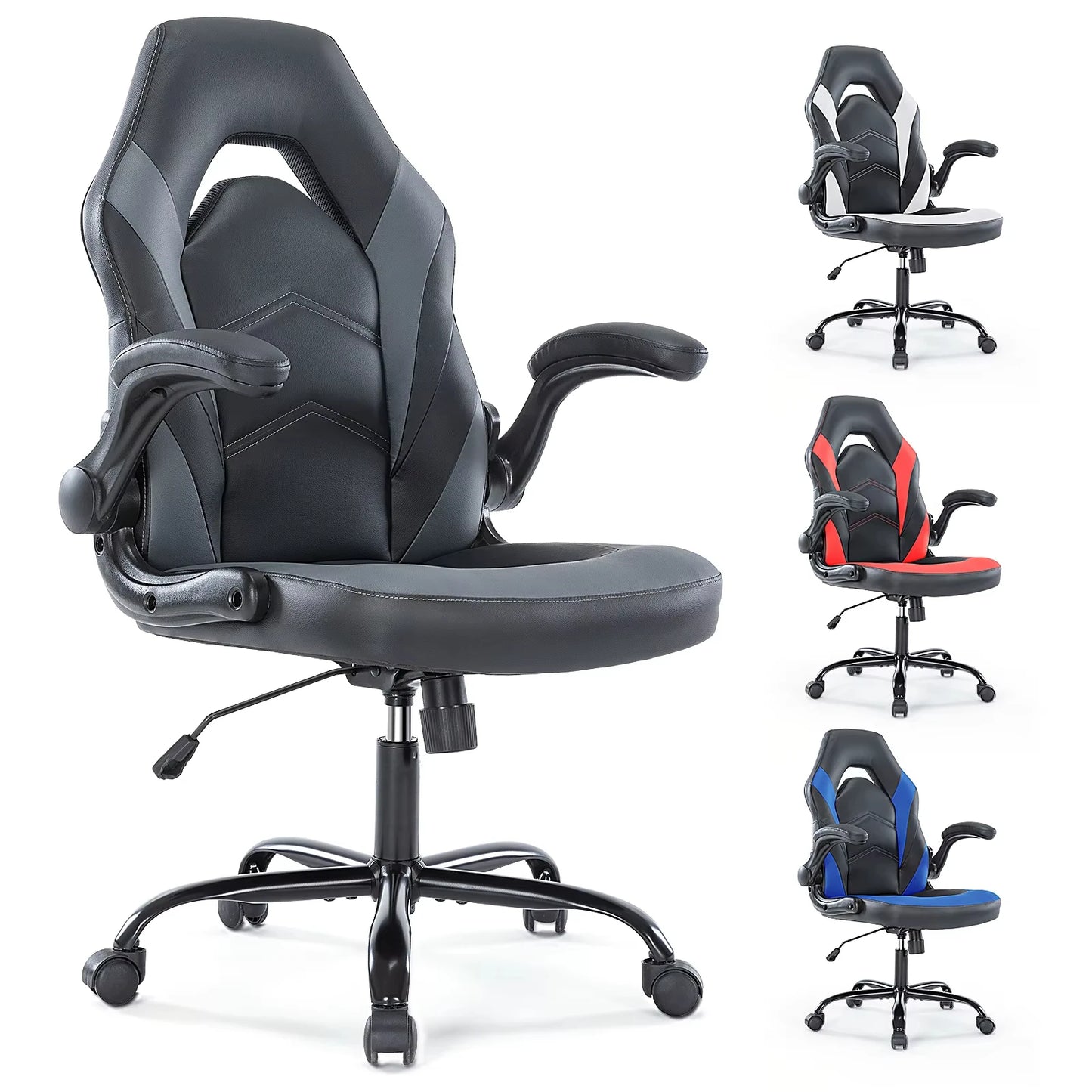 Ergonomic Gaming Office Chair With Adjustable PU Leather Armrests
