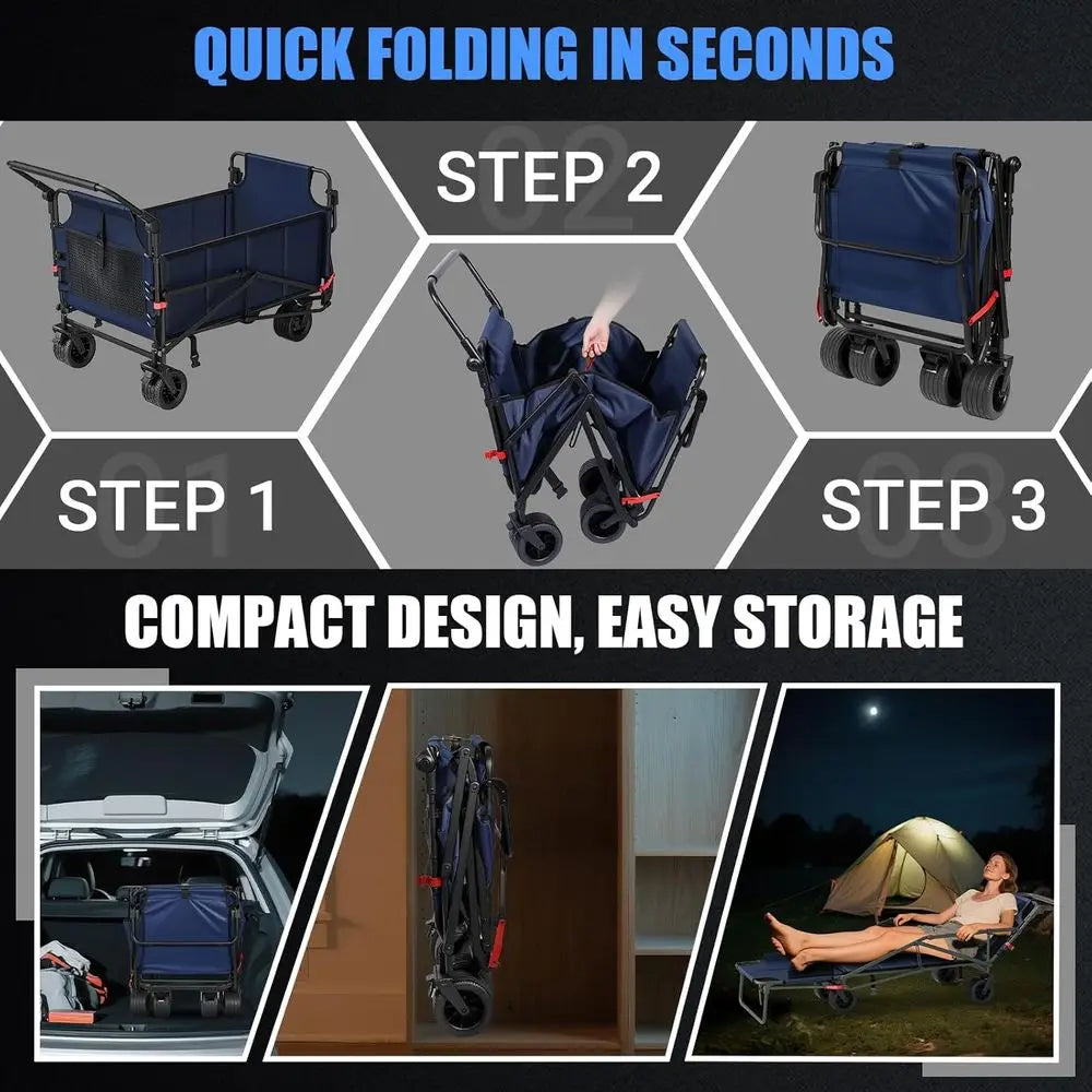 Dual-Purpose Folding Utility Wagon with Convertible Beach Chair, 650 lbs Capacity, Ideal for Outdoor Activities