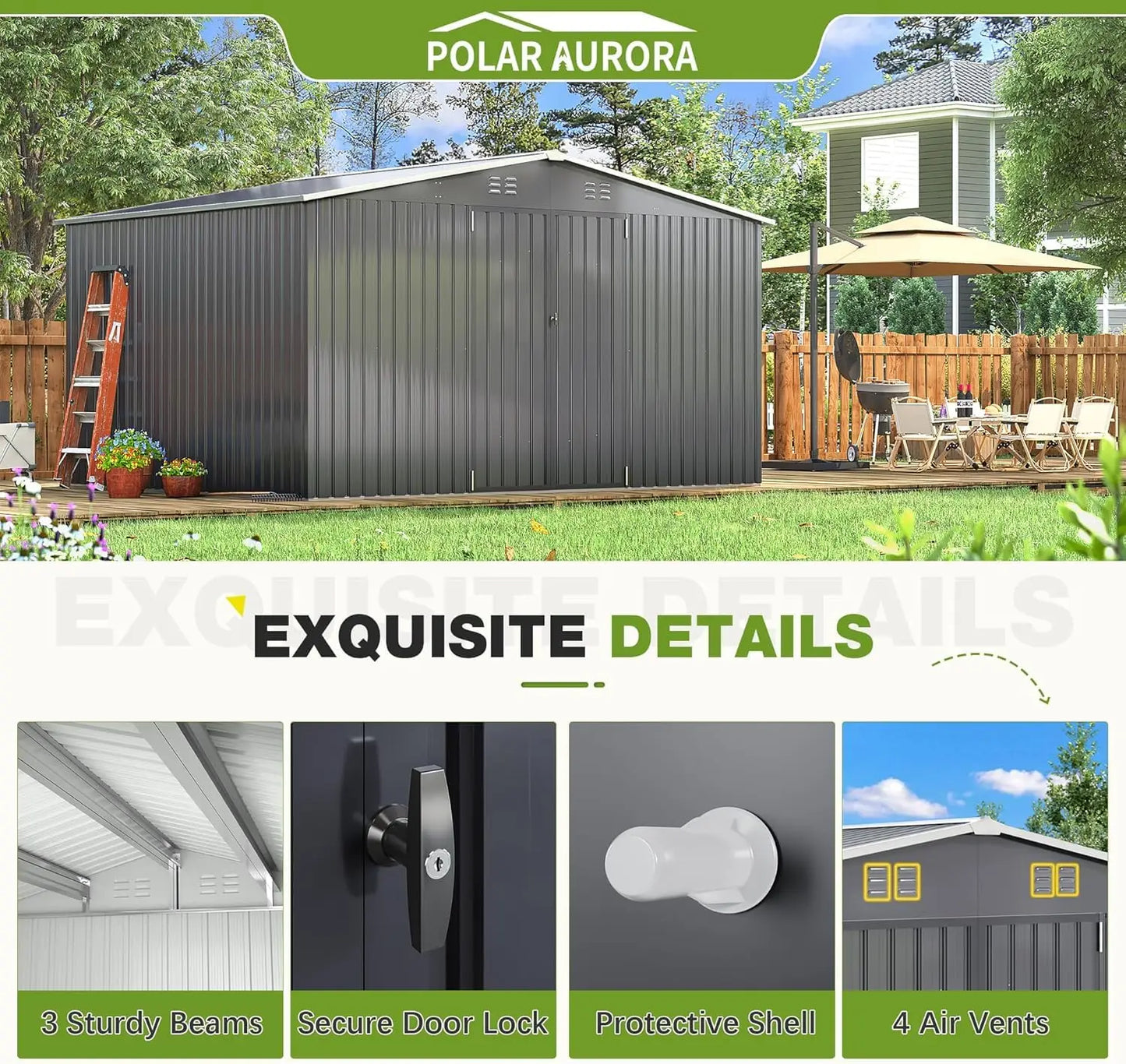 Outdoor Storage Shed Metal Garden Tool Shed Updated Frame Structure Backyard Patio Lawn 12x10 FT, Custom