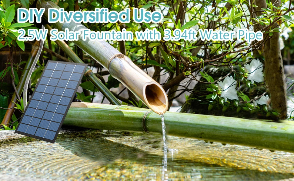 Solar Fountain Pump Panel Powered Water Kits Aquarium Pond Lawn Low Noise Outdoor Bird Bath Garden Decor with 6Nozzles