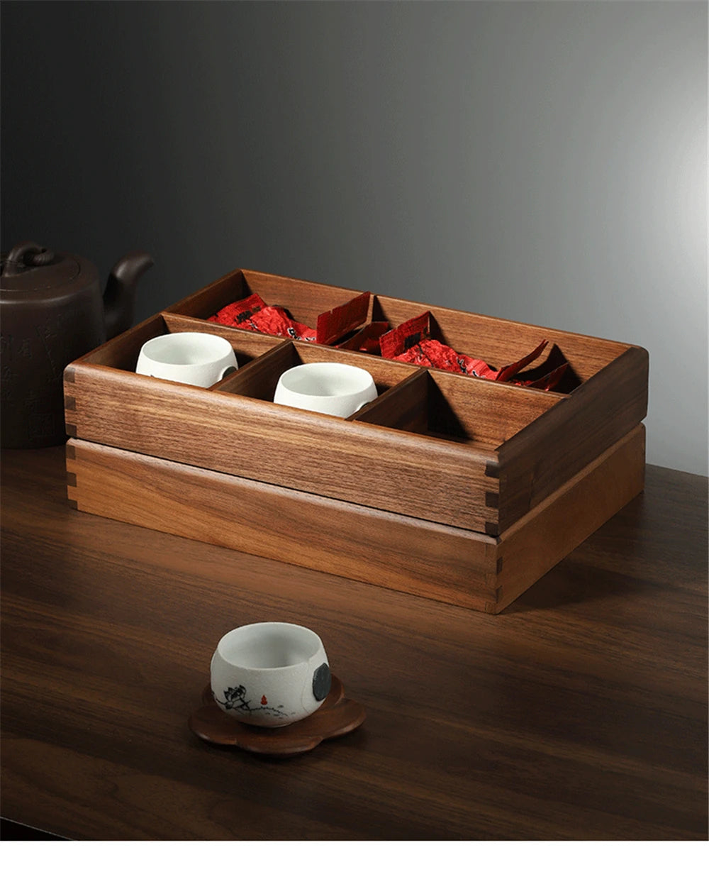 Black Walnut Wood Storage Box Chinese Tea Table Living Room Office Desktop Key Jewelry Solid Wood Tea Set Storage Box
