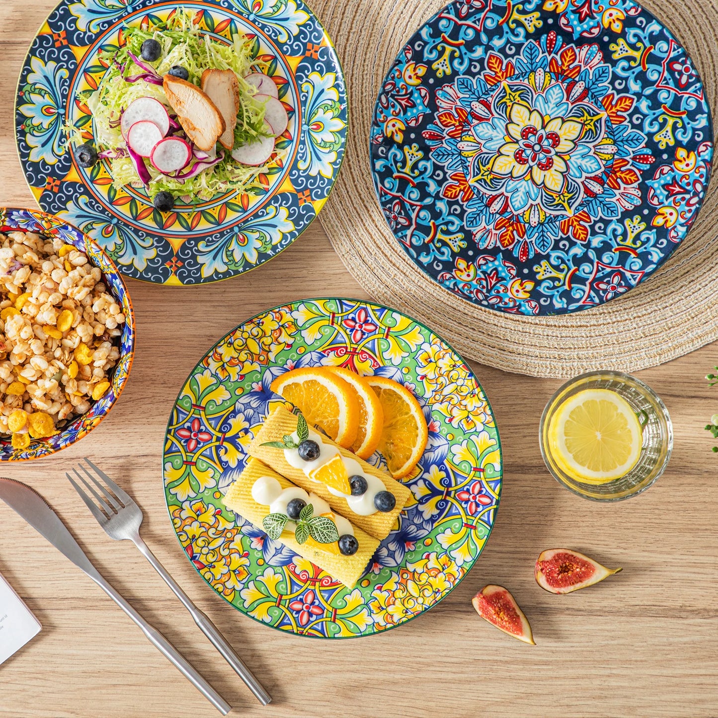 Vancasso 12/16/18/24 Piece Ceramic Dinnerware Set Stoneware Bohemian Style with Dinner/Dessert Plate/Cereal/Pasta Bowl For 6