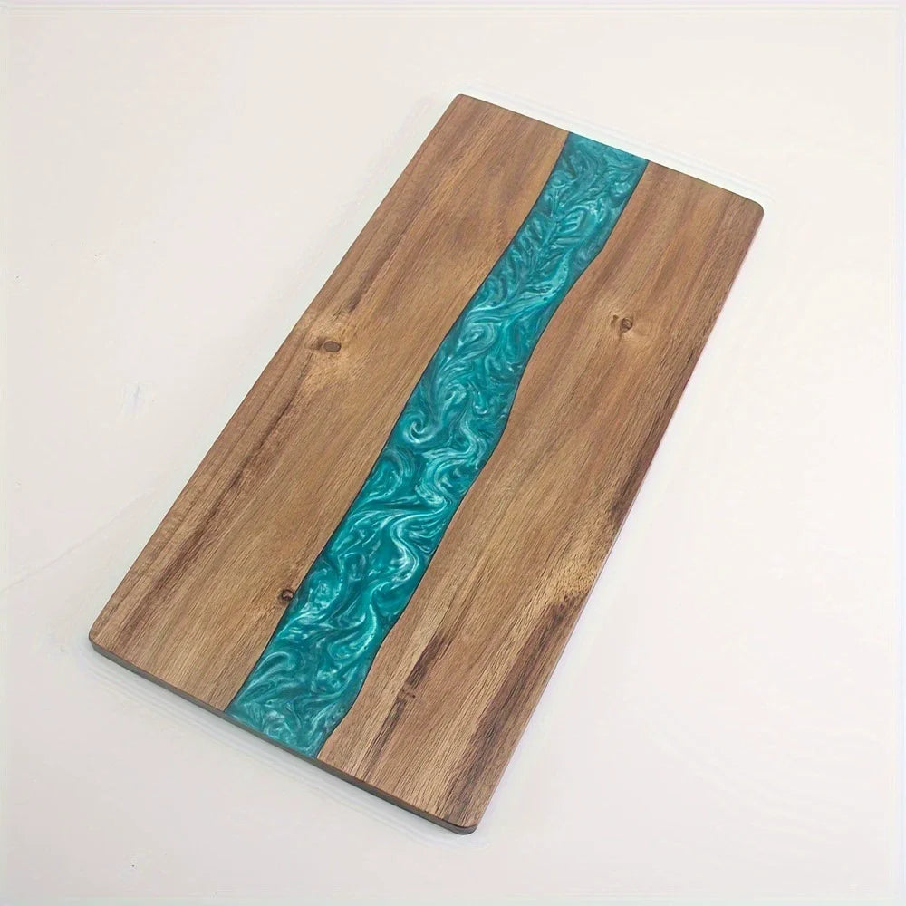 Expoxy Resin Blue River Pattern Charcuterie Board for Bread Vegetable Fruit Meat Acacia Wood Decorative Board Challah Board