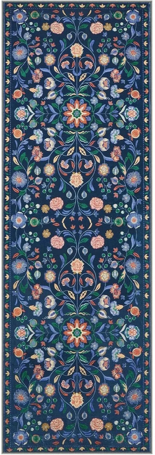 Hallway Runner rug Kitchen Carpet Non-slip Bohemian Washable Floral mat Soft Low Pile Entrance Floor Mat Laundry Room Bath Mats