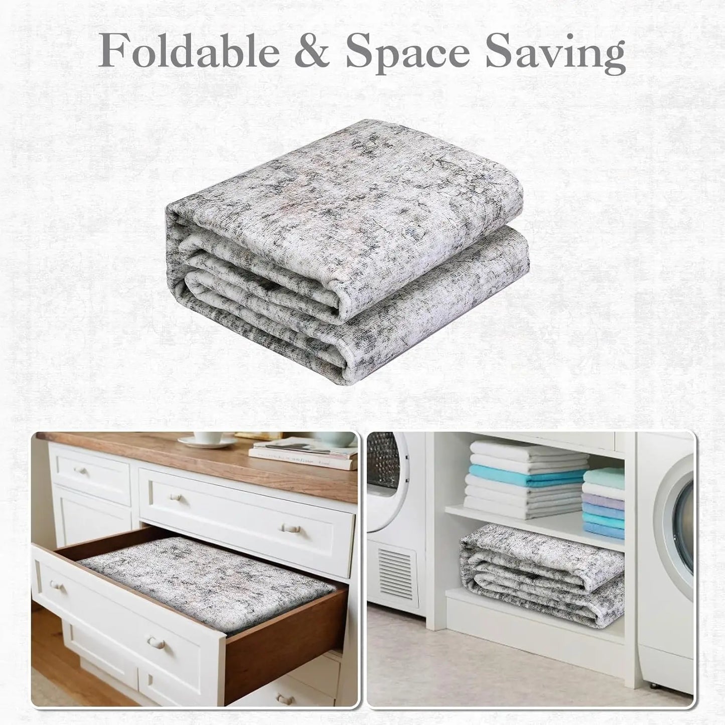 Washable Area Rug Stain-Resistant Throw Rug Indoor Carpet with Non-Slip Backing Foldable Floor Cover for Living Room, Bedroom