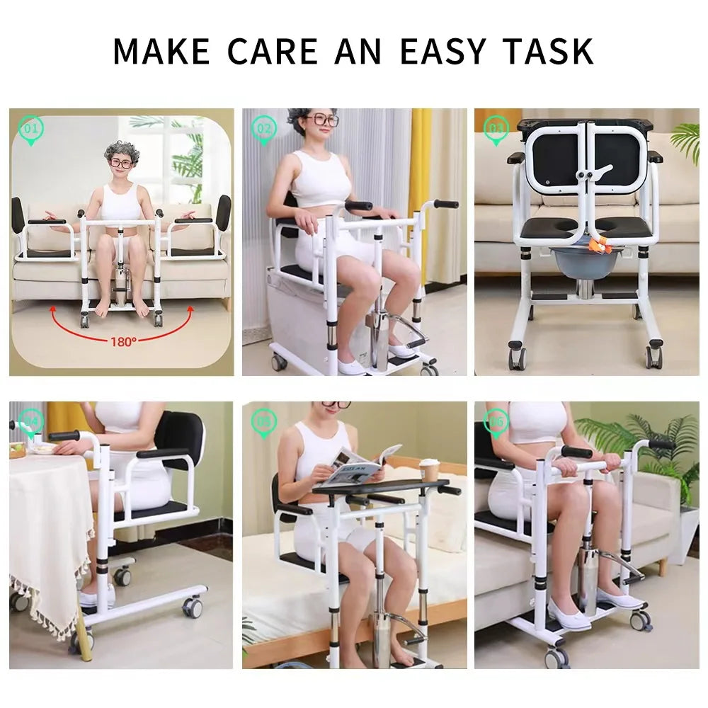 Patient Lift Chair, Metal Adjustable Height Transport Wheelchair, Elderly Transfer Lift, Home Nursing Toilet Transfer Chair