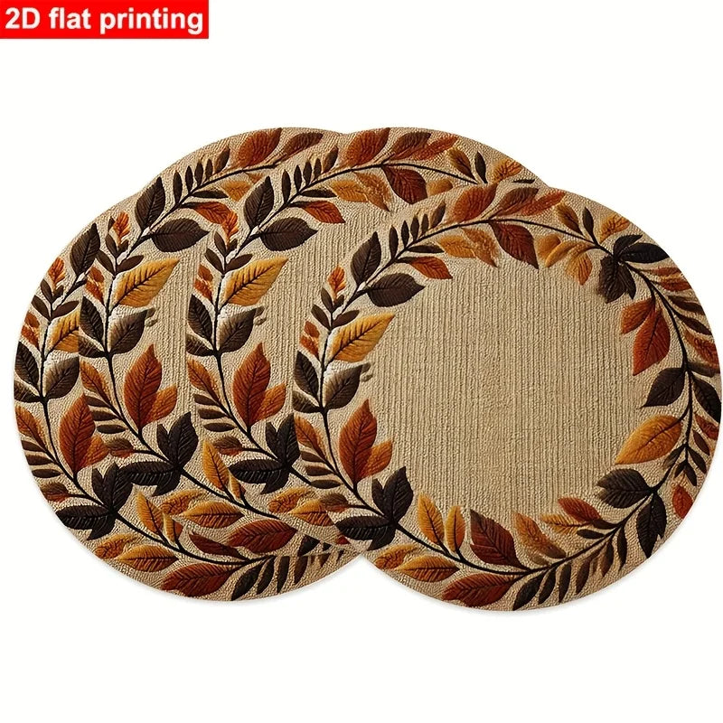 4/6/10pcs Placemat Round 2D Flat Autumn Leaf Wreath Print Table Mat Retro Fall Color Heat Insulation Dining Decor Pad
