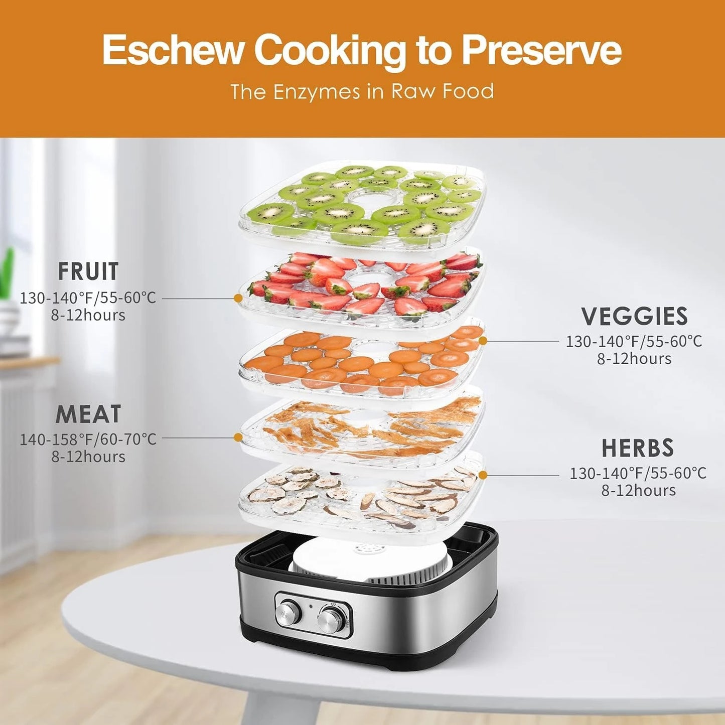 240W Food Dehydrator, Dehydrator for Food and Jerky, Fruits, Herbs, Veggies, 5 BPA-Free Trays Dishwasher Safe