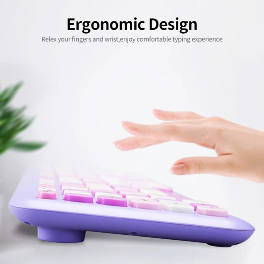 Keyboard Mouse Combo Wireless 2.4G Mixed Color 110 Key Keyboard Mouse Set with Round Punk Keycaps for Girl Purple