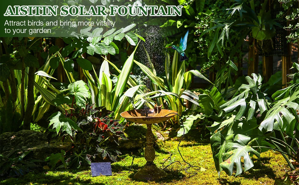 Solar Fountain Pump Panel Powered Water Kits Aquarium Pond Lawn Low Noise Outdoor Bird Bath Garden Decor with 6Nozzles