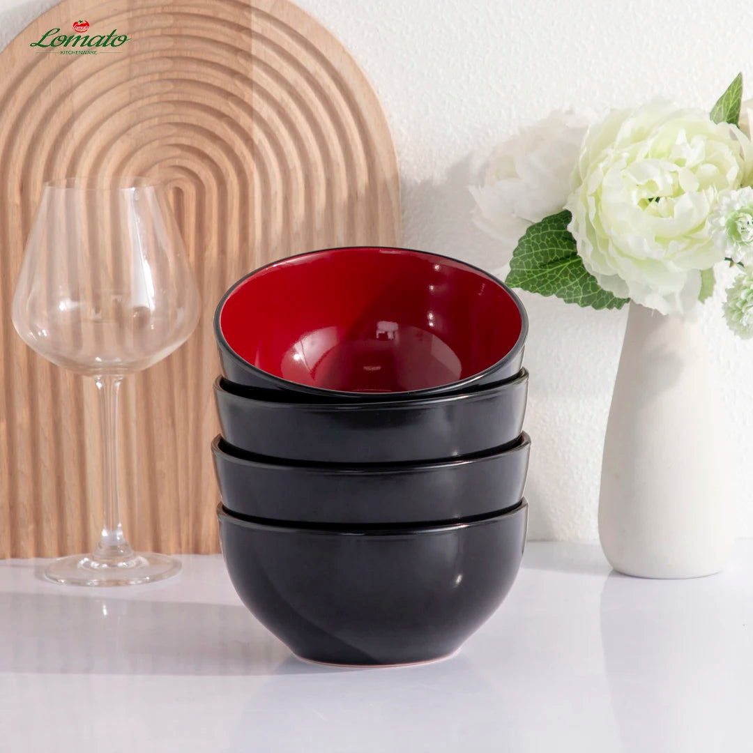 2025 Nordic Modern China Crokery Irregular 16 Pcs Glossy Red Black Modern Tableware Stoneware Ceramic Dinner Dinnerware Set