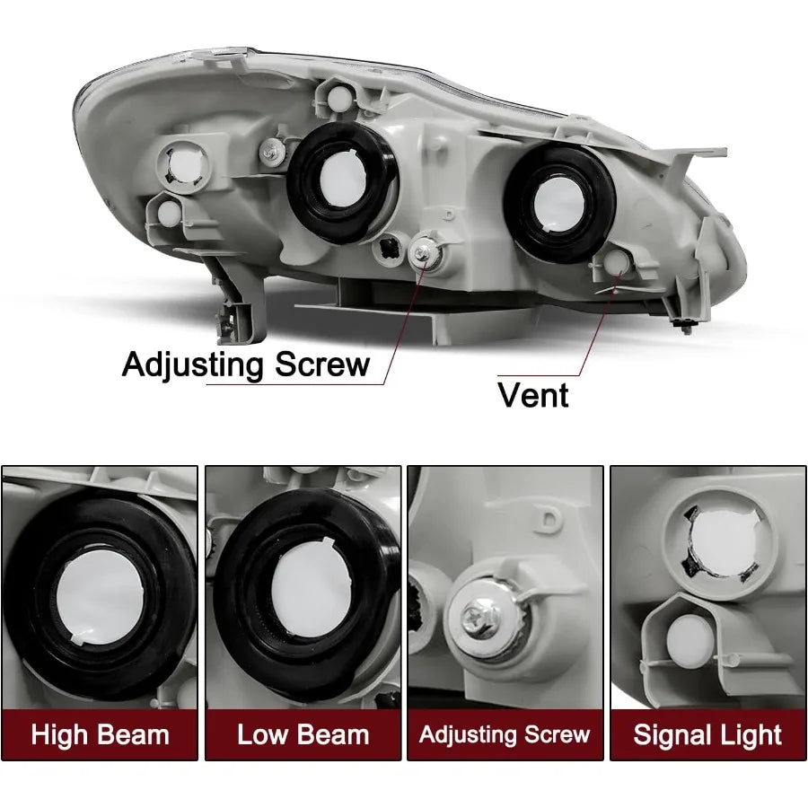 Headlight Assembly for 20032008  Corolla Passenger and Driver Side with Black Housing and Amber Reflector Enhanced Visibility a