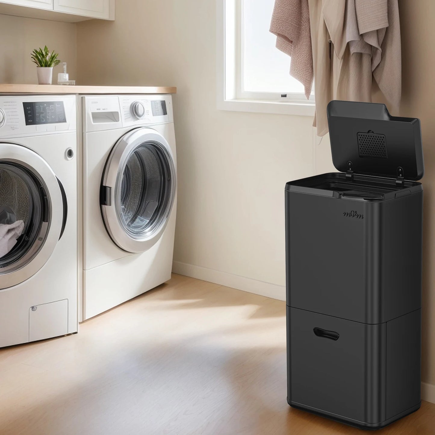 mVm Trash Can Stainless 63L(32L+28L+3L) Kitchen Trash Bin for Recycling Waste
