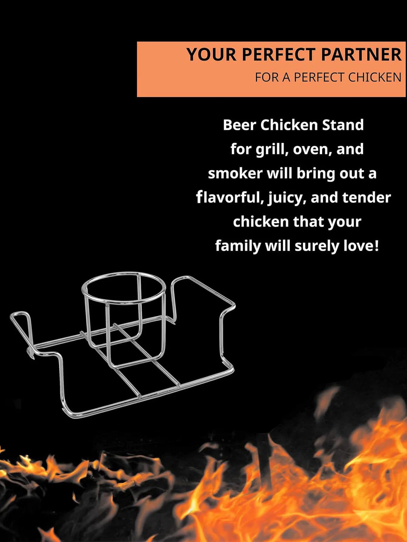 Beer Can Chicken Holder for Grill and Smoker, Premium Grade Stainless Steel Beer Chicken Stand with Handle