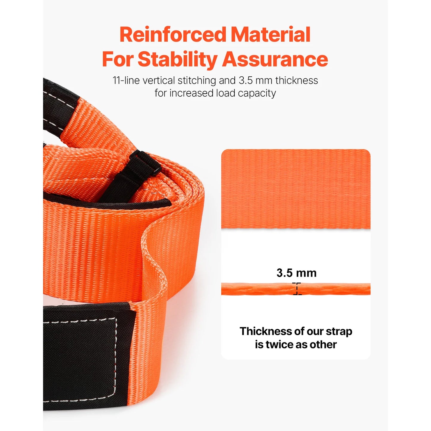 SucceBuy 36000 lbs Recovery Tow Strap 3inx8ft Winch Line Extension Strap Reinforced Loop Straps for Off Road Towing & Tree Saver