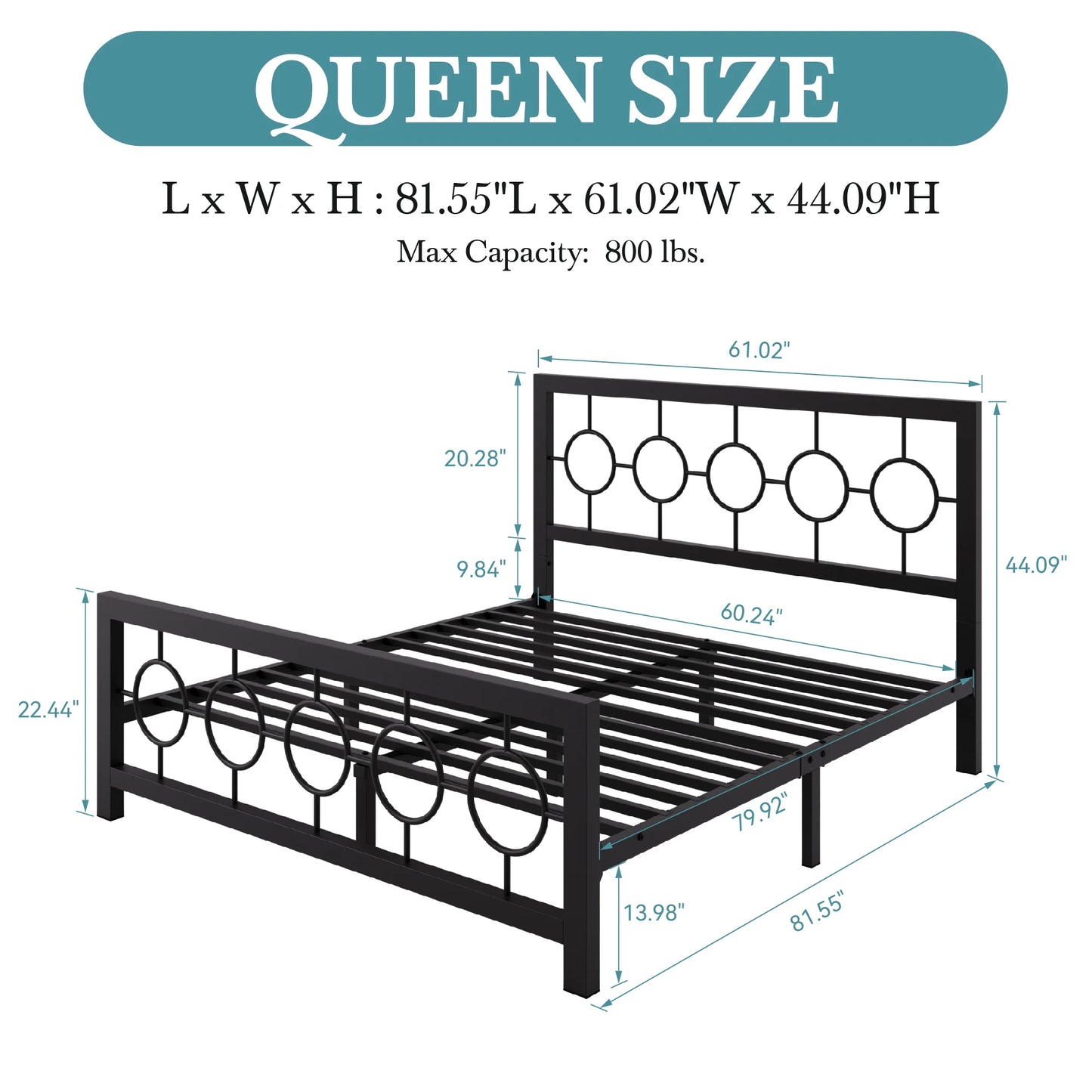 HOOMIC Vintage Circular Metal Platform Bed Frame Durable