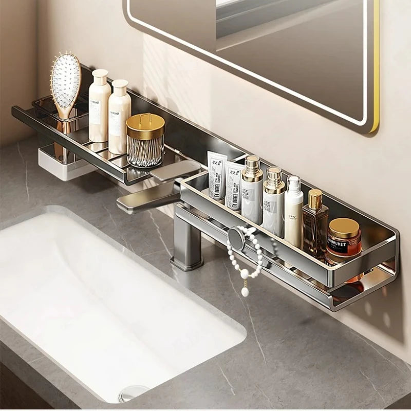 ‌Wall-Mounted Washing Machine Shelf - No Drill Bathroom Organizer for Laundry Detergent & Toiletries Hanging Cabinet with Drawer