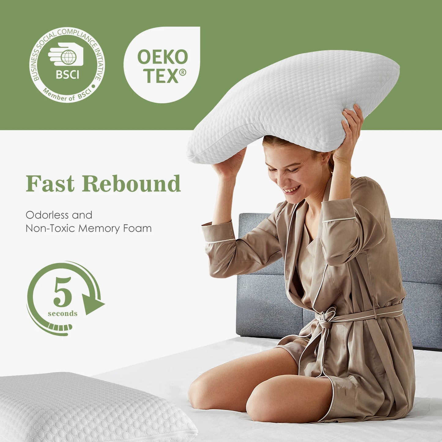 Premium Cooling Memory Foam Pillow With Washable Cover