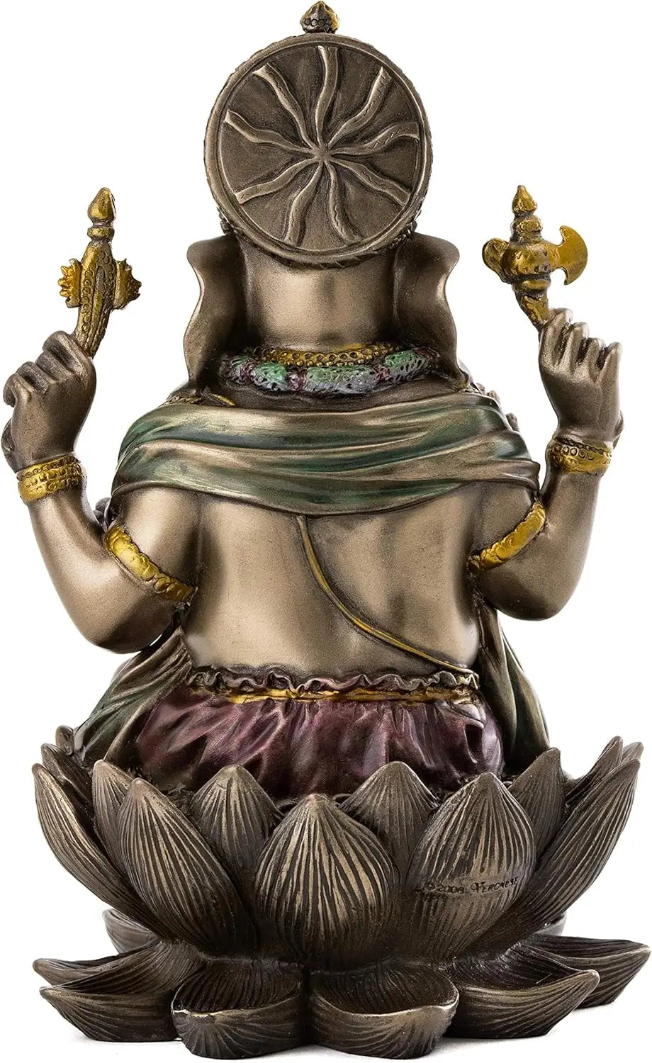 Ganesha Statue Sitting on Lotus Pedestal - Lord of Success, Cold Cast Bronze, 7.25-Inch Hindu God Figurine