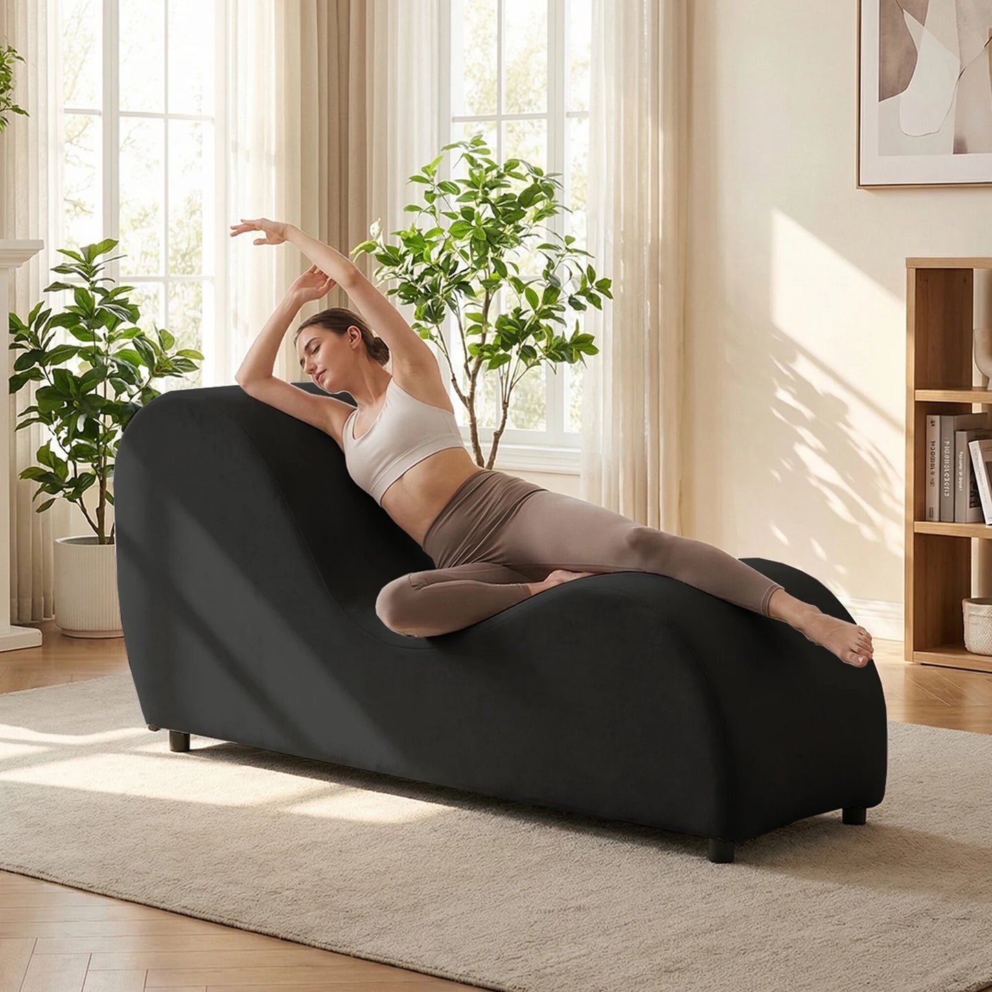 Velvet S-Shaped Yoga Chair for Adults, Modern Curved Chaise Lounge Chair for Exercise Stretching, Indoor Relaxation Yoga Chaise Lounge for Living Room