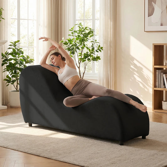 Velvet S-Shaped Yoga Chair for Adults, Modern Curved Chaise Lounge Chair for Exercise Stretching, Indoor Relaxation Yoga Chaise Lounge for Living Room
