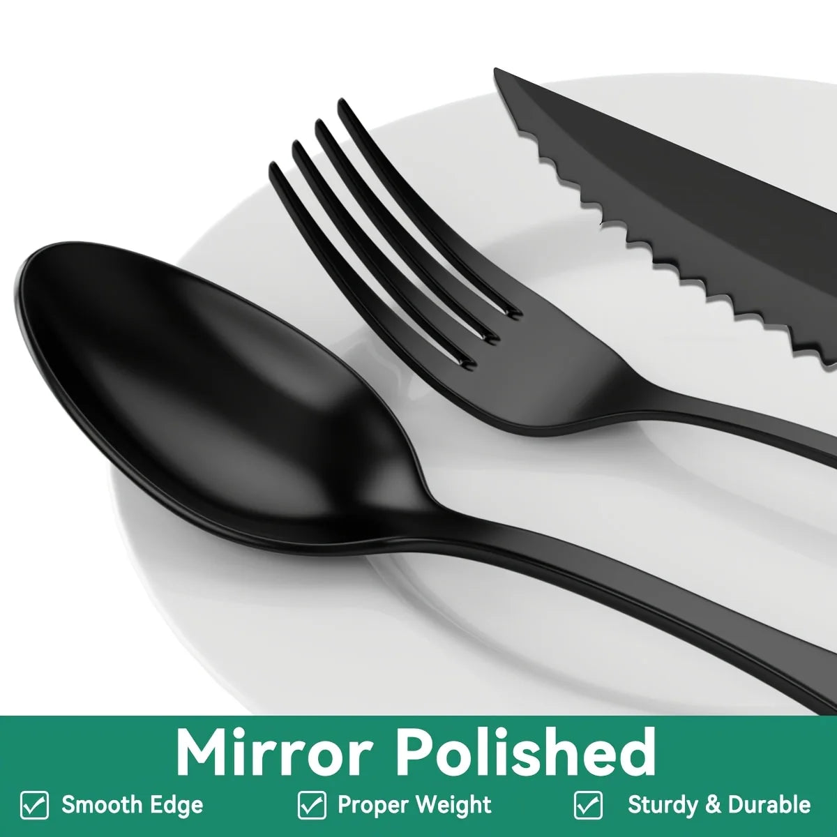 49pcs Black Silverware Set with Organizer, Stainless Steel Flatware for 8, Forks And Spoons Silverware Set Cutlery Set with Steak Knives, Rust-proof, Mirror Polished,, Dishwasher Safe