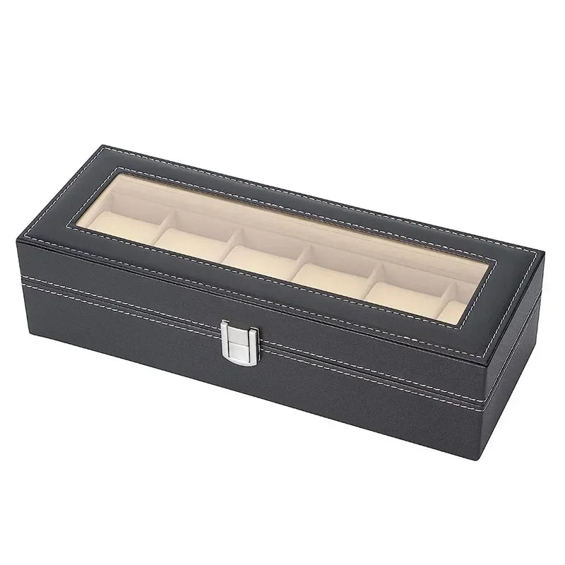 Hot Sale PU Leather Display Storage Collection Organizer Watch Box Case With Glass Top Slot Men Watch Bracket Display Box Gifts