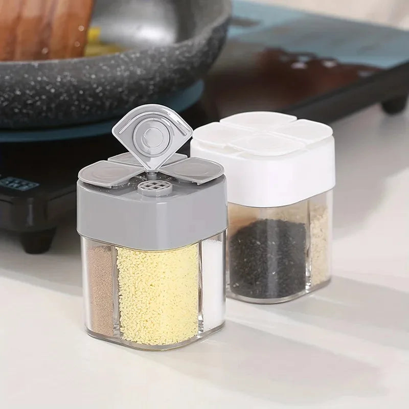 4in1 Camping Spice Shaker Multifunctional Spice Pot with Lid 4 Compartments for Outdoor BBQ Cooking Salt Pepper Storage Box