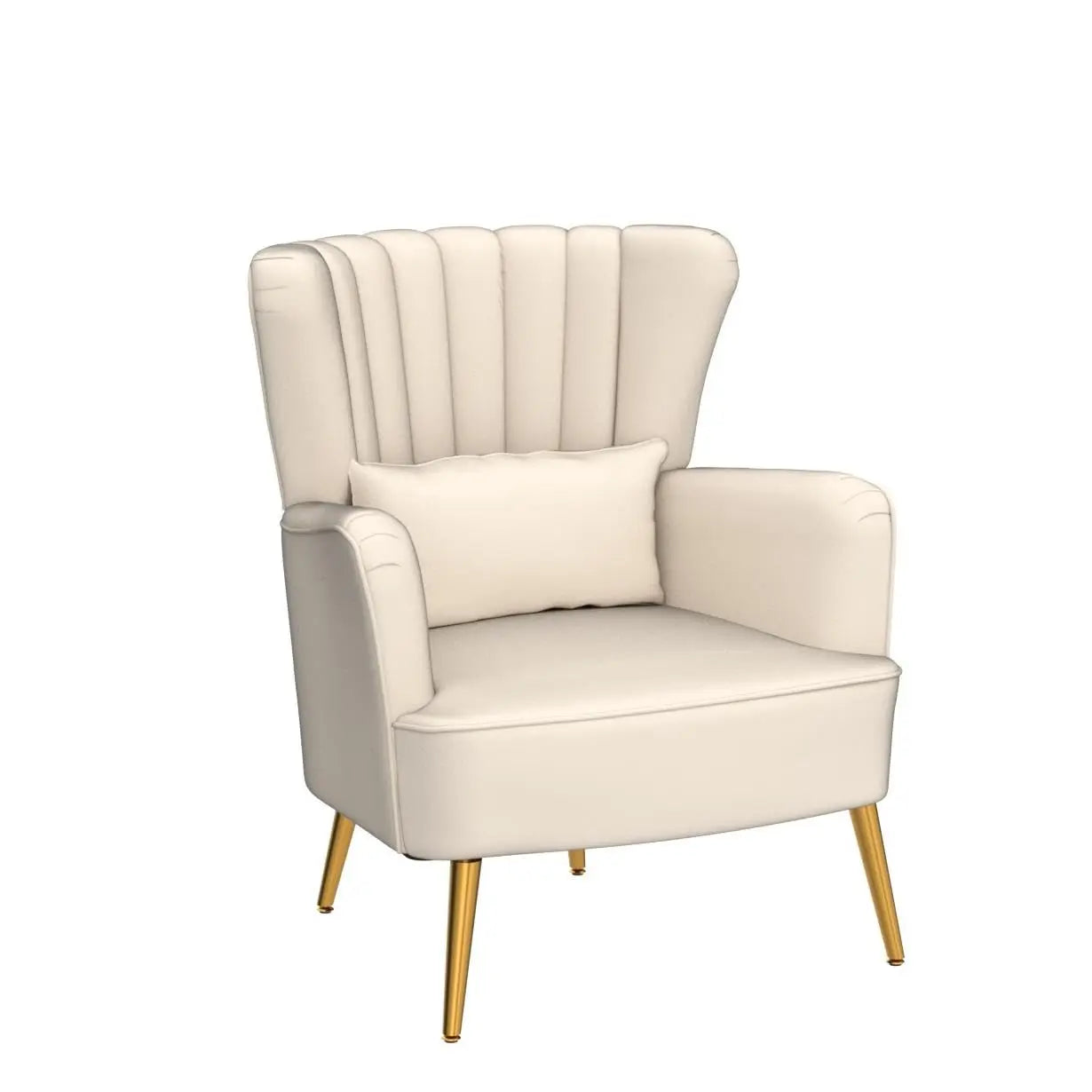 Beige Wingback Armchair Upholstered Reading Chair Bedroom Living Room Small Spaces with Pillow Customized