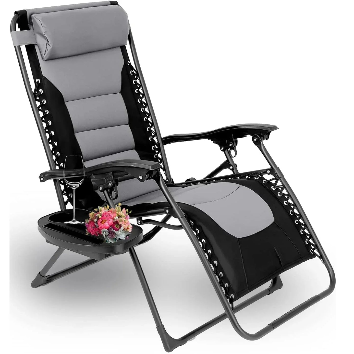 Zero Gravity Padded Folding Lounge Chair With Cup Holder