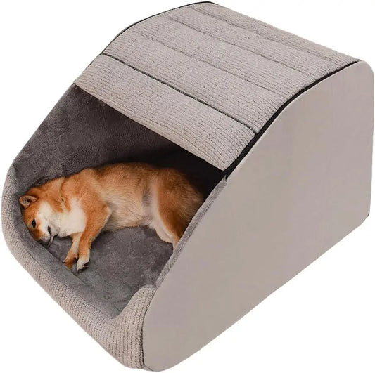 Extra Large Dog Bed House with 30D Memory Sponge, Cozy Indoor Plush Cave for Medium Large Dogs, Non-Slip Bottom (Grey, M)