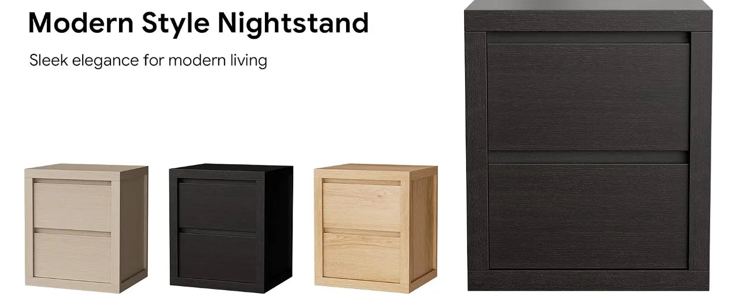 Set of 2 Wooden Nightstands With 2 Handle-Free Storage Drawers, Thickened Bedside End Side Table For Bedroom Black Finish