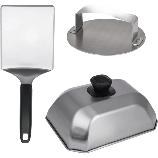 Metal Fin Spatula Turner Stainless Steel Hamburger Maker Set Bacon