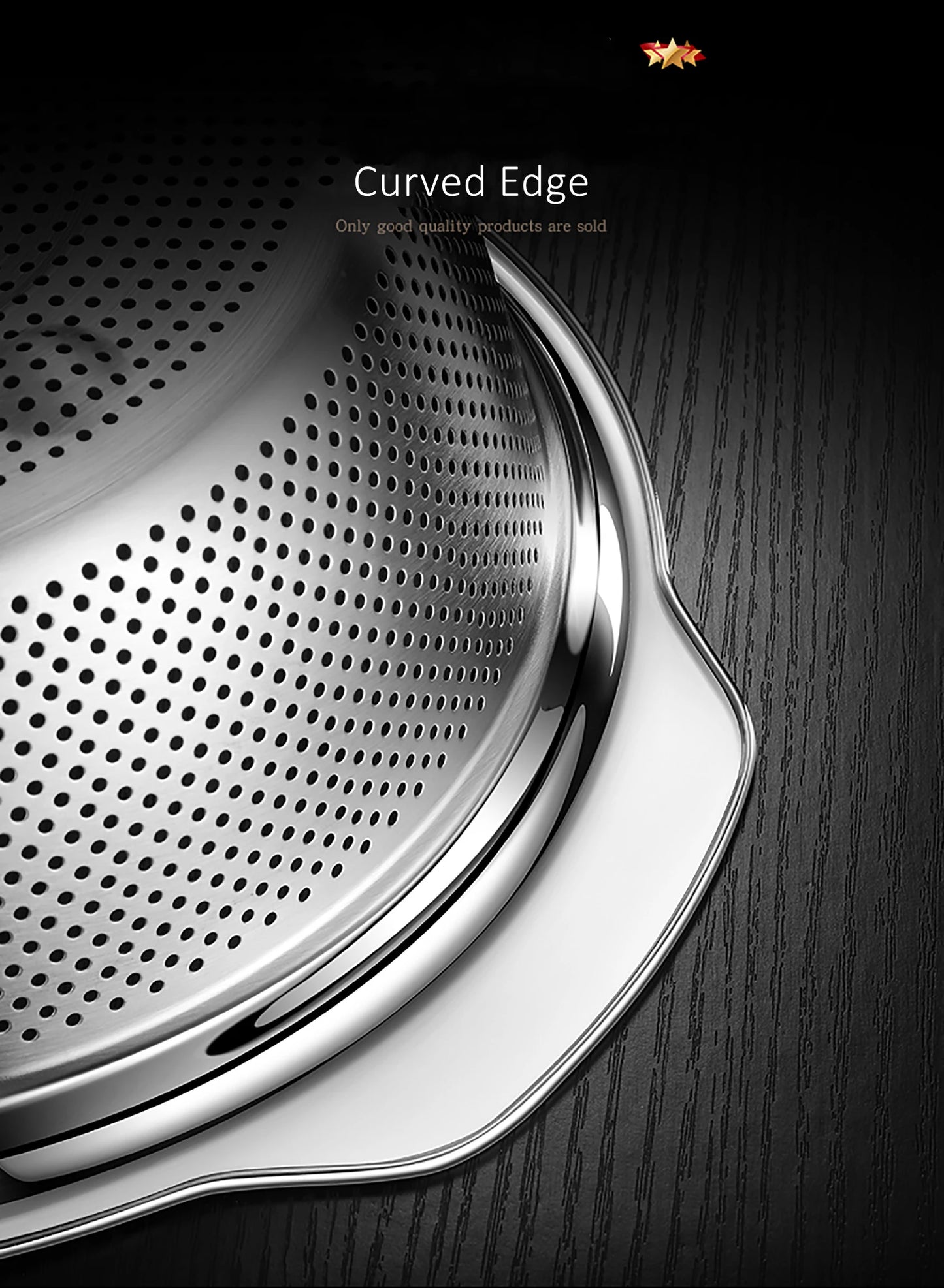 LFGB Certification 304 Stainless Steel Kitchen Washing Drainage Basin 23cm~31cm Diameter Colander with Dense Small Holes
