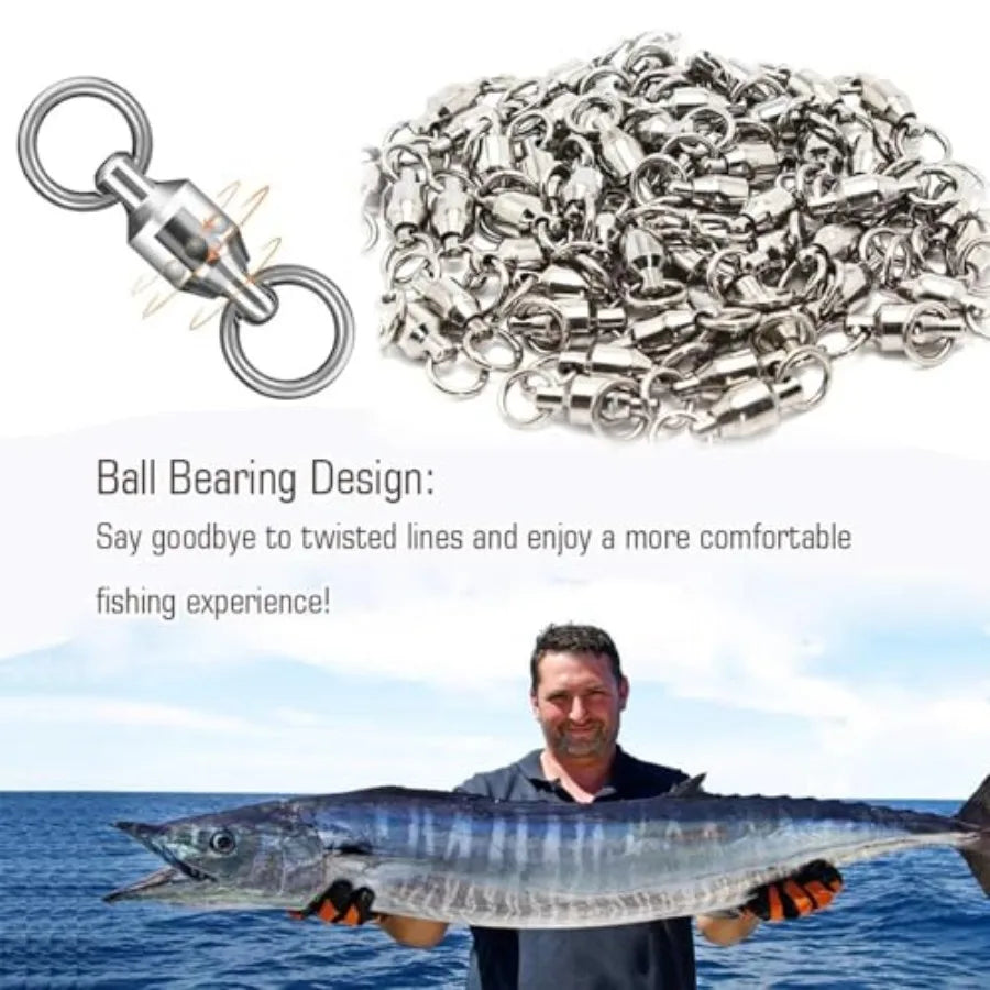 Ball Bearing Swivels Connector High Strength Stainless Steel Solid Welded Rings Barrel Swivels Saltwater Freshwater Fishing
